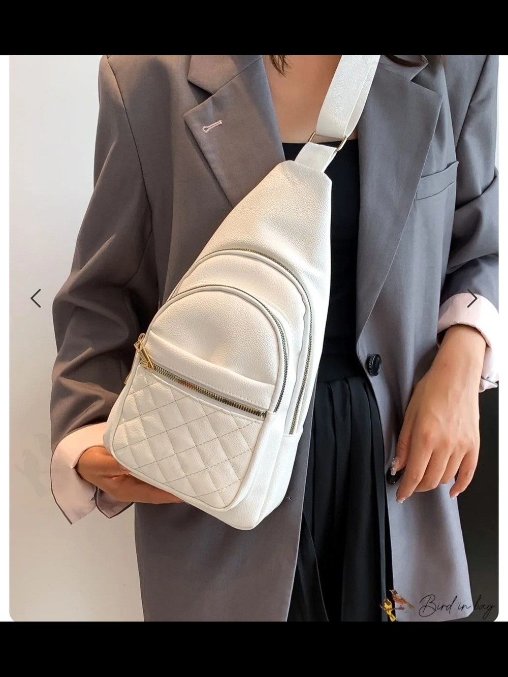 White Quilted Sling Crossbody Bag - Classic Women's Shoulder Bag